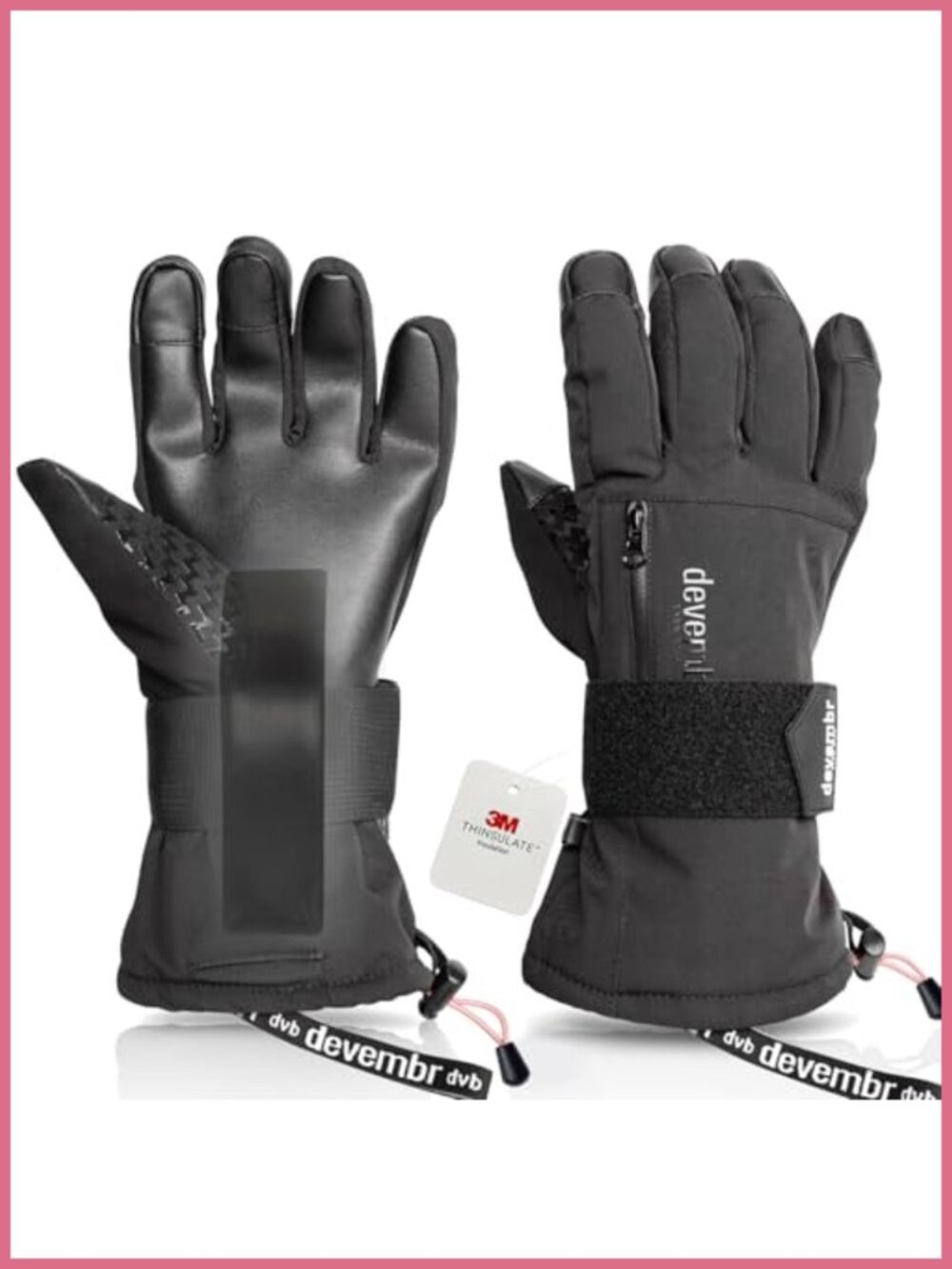 Ski Snowboarding Gloves Detachable Wrist Guards Touchscreen Faux Leather